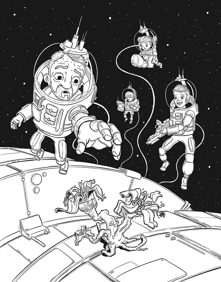 A family of space adventurers discover something growing on the outside of their ship.