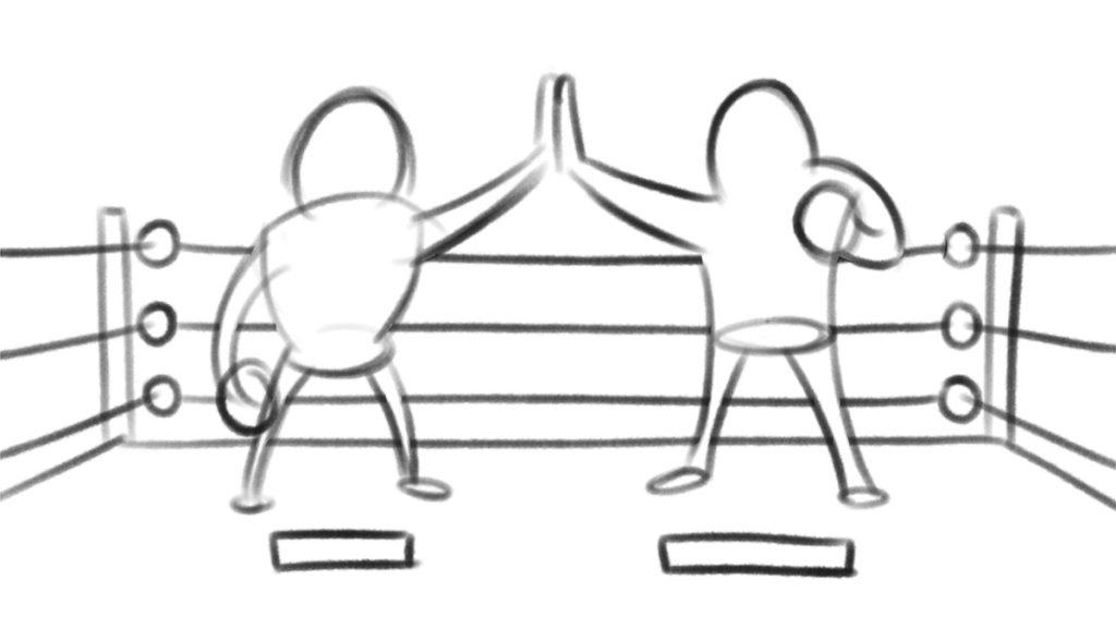 Thumbnail sketch of tag team wrestlers high-fiving.