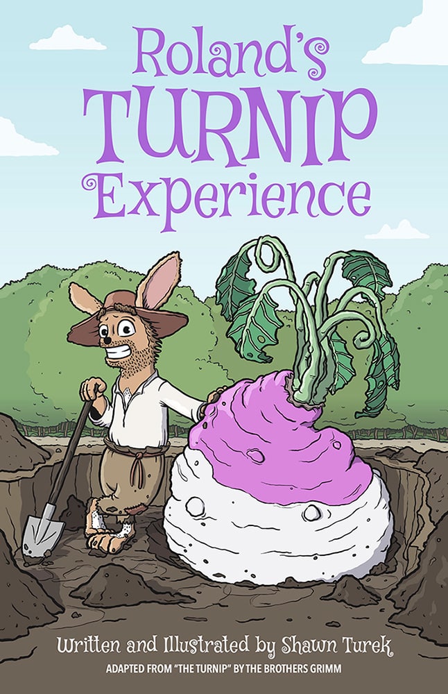 Work-in-progress front cover for "Roland's Turnip Experience"