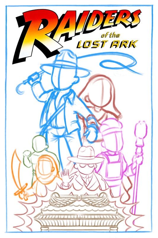 Rough sketch for "Raiders of the Lost Ark" poster in my style.
